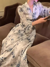 BXOXO Women Fashion Casual A-Line Print Long Dress Spring Summer Vintage Elegant Party Birthday Clothes Female Vestidos Wedding Robe